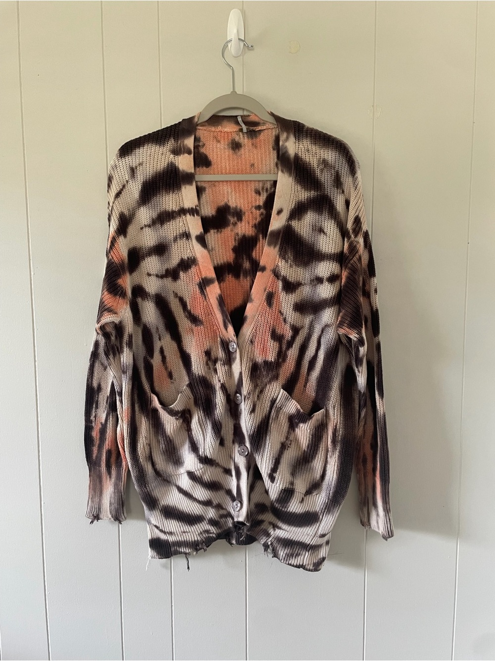 YFB S/M 100% Cotton Tie Dye Cardigan Sweater Pink Brown Black Button Front
